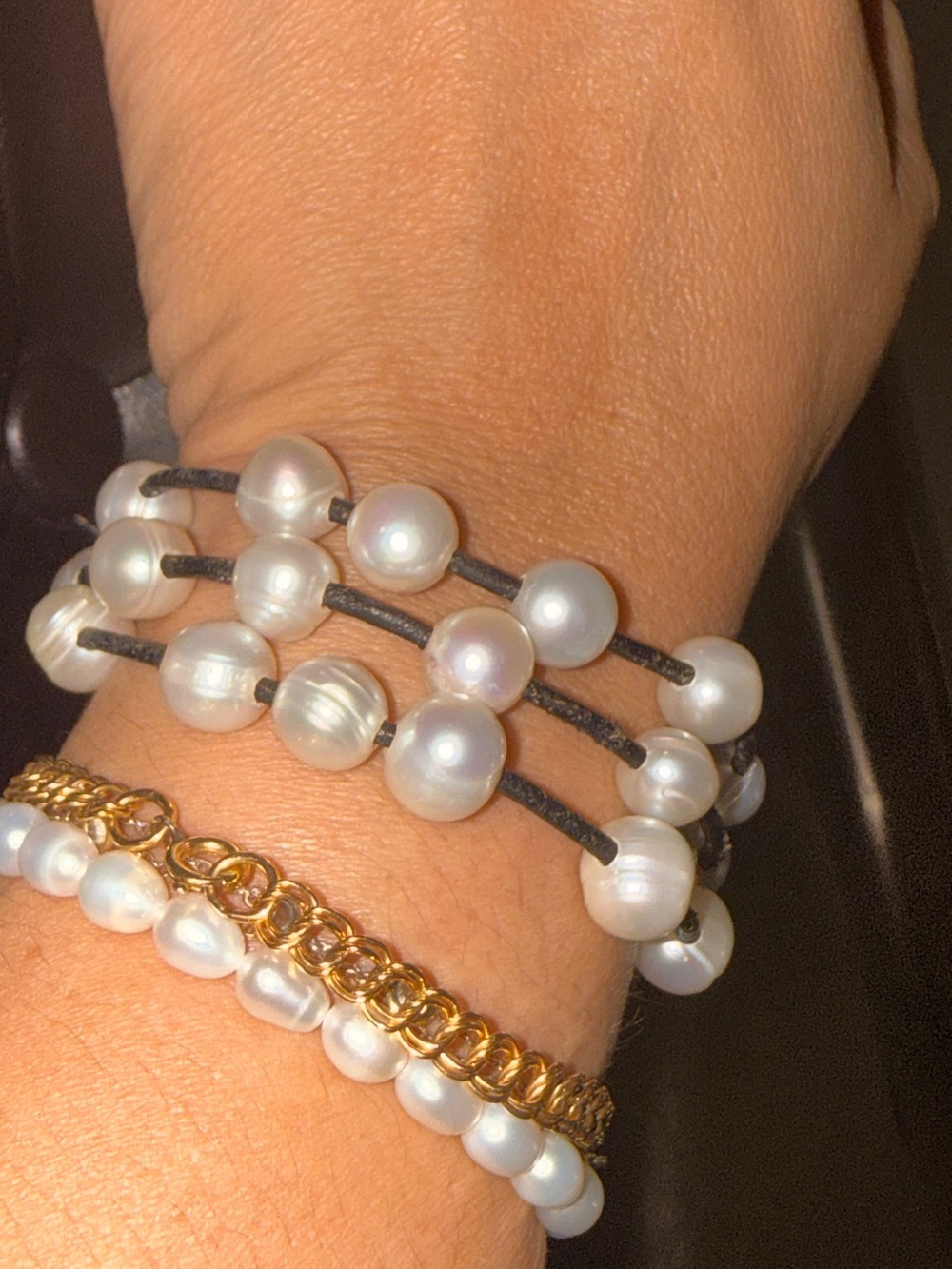 Pearl Multi-Strand Black Cord Bracelet by
